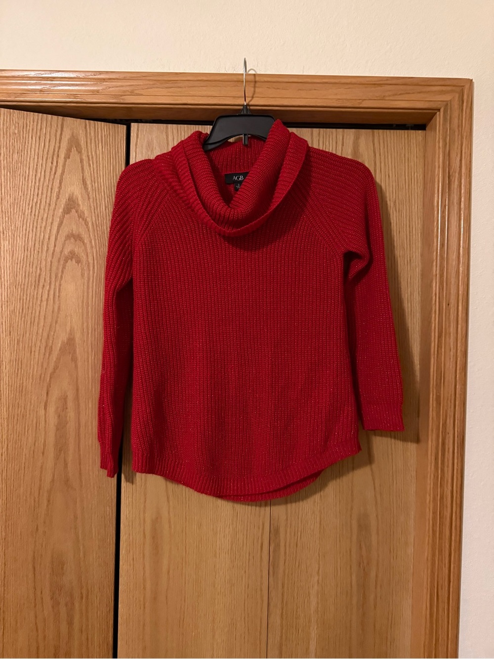 AGB‎ Red Cowl Shimmer Neck Knit Sweater